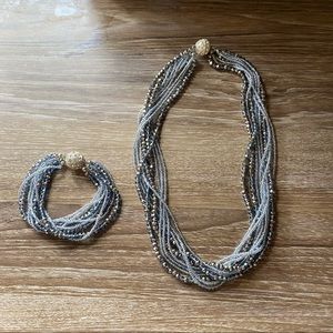 Beaded Blue & silver Necklace and bracelet 2 in 1